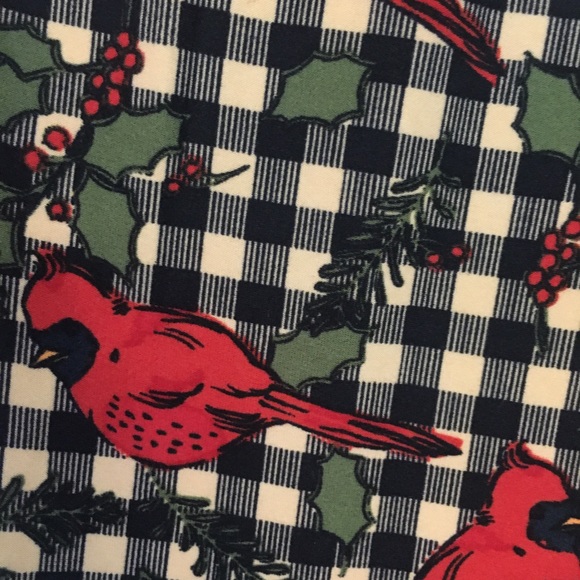 LuLaRoe TC2 Plaid Christmas Cardinal Leggings - Picture 2 of 5